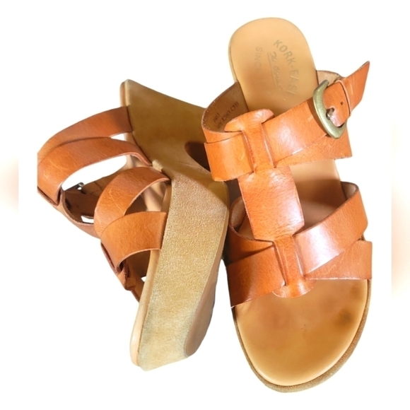 Kork-Ease Ava Tan Buckle Stacked Heels Saddle Leather Platform Sandals 9/40.5 - Picture 10 of 12
